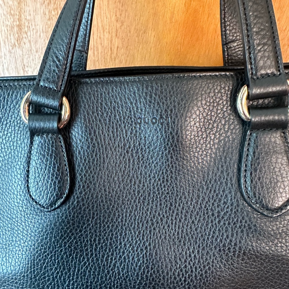 Authentic large black leather Gucci tote.